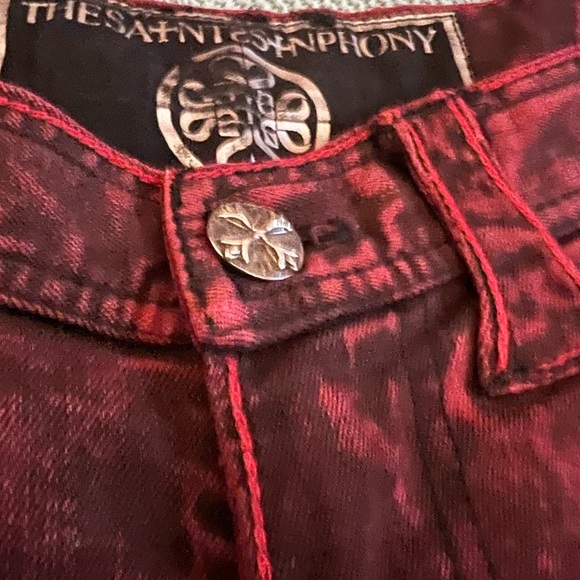 TheSaintsSinphony OOAK Distressed Studded Studded Moto Denim Shorts - Picture 3 of 11